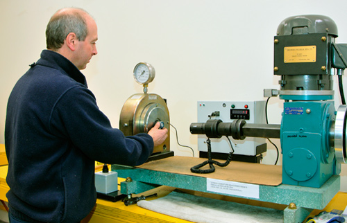 An employee is measuring torque using Skidmore Wilhem technology